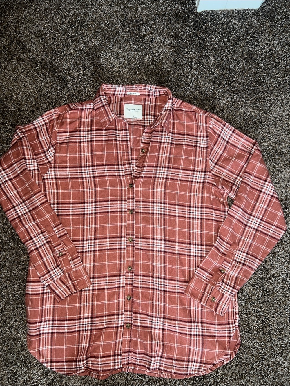 Abercrombie & Fitch Rust Plaid Button-Down Shirt-boyfriend Soft A &F collection.